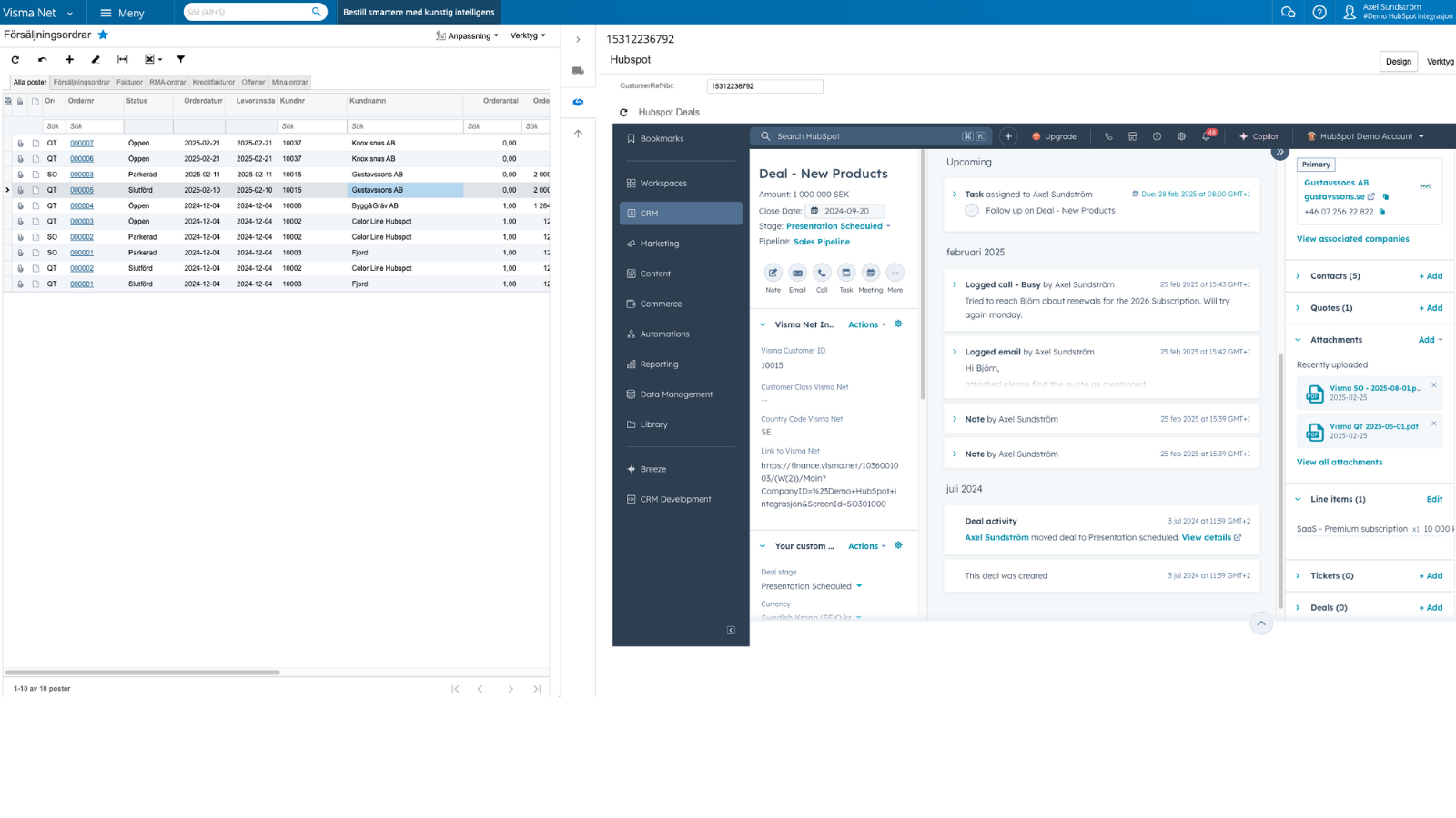 Visma Net salgsordervisning – vedlagt fil lagt til HubSpot-objekt